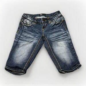 Z2 Jeans Size 1 Y2K VTG Capri Stitching Dark Stonewashed Embroidered Pockets